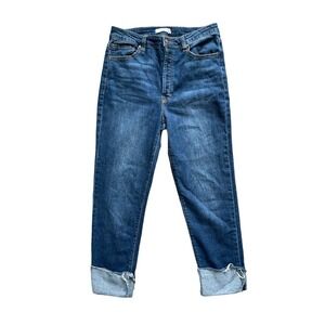 tgla Slim Straight Jeans Womens 29 Blue High Rise Button Fly Raw Frayed‎ Cuff